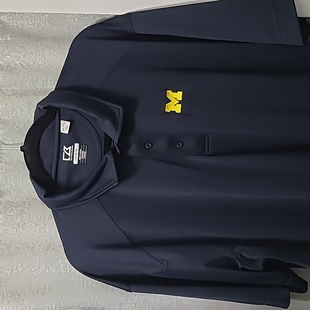 Cutter & Buck Men’s Navy Blue and Maize logo MICHIGAN Performance polo XXL‎